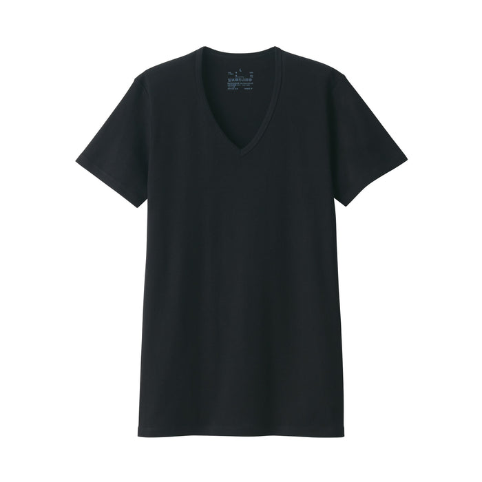 Camiseta Muji Side Seamless Ribbed V Neck Short Sleeve Hombre Negros | XA8F1J99P