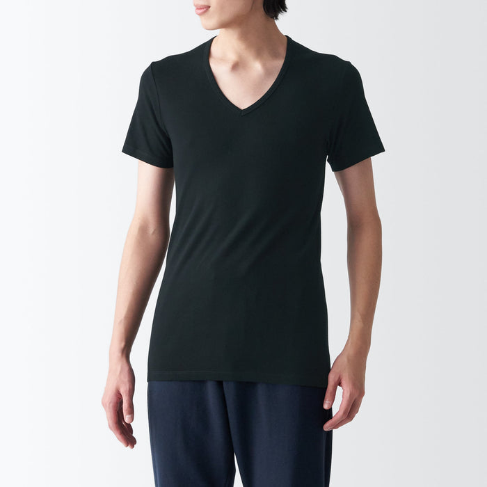 Camiseta Muji Side Seamless Ribbed V Neck Short Sleeve Hombre Negros | XA8F1J99P