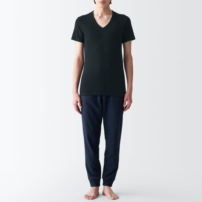 Camiseta Muji Side Seamless Ribbed V Neck Short Sleeve Hombre Negros | XA8F1J99P