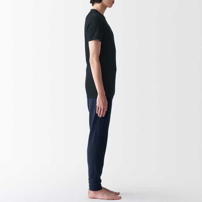 Camiseta Muji Side Seamless Ribbed V Neck Short Sleeve Hombre Negros | XA8F1J99P