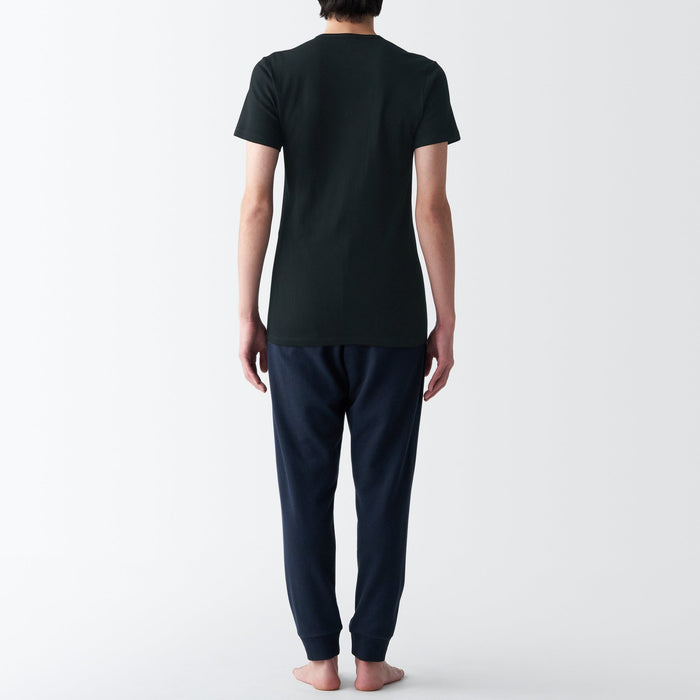 Camiseta Muji Side Seamless Ribbed V Neck Short Sleeve Hombre Negros | XA8F1J99P