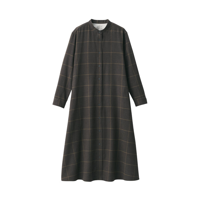 Vestido Muji Flannel Stand Collar Long Sleeve Patterned Mujer Negros | TS0I0O24A