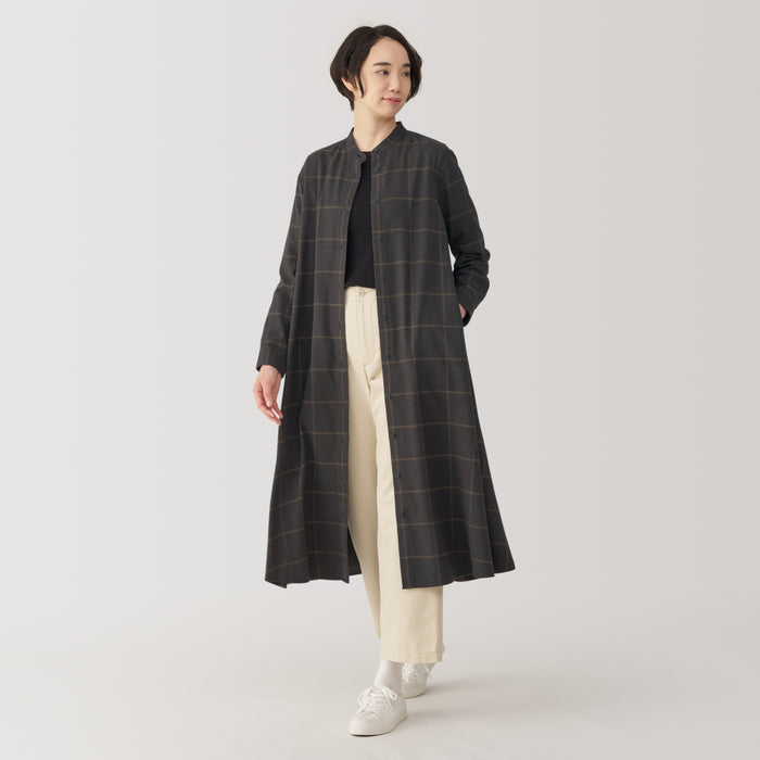 Vestido Muji Flannel Stand Collar Long Sleeve Patterned Mujer Negros | TS0I0O24A