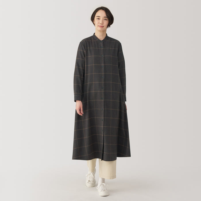 Vestido Muji Flannel Stand Collar Long Sleeve Patterned Mujer Negros | TS0I0O24A
