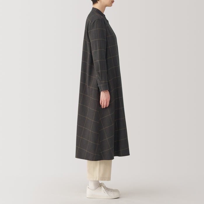 Vestido Muji Flannel Stand Collar Long Sleeve Patterned Mujer Negros | TS0I0O24A