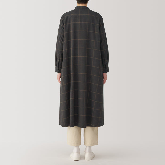 Vestido Muji Flannel Stand Collar Long Sleeve Patterned Mujer Negros | TS0I0O24A