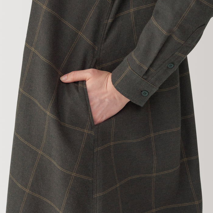 Vestido Muji Flannel Stand Collar Long Sleeve Patterned Mujer Negros | TS0I0O24A
